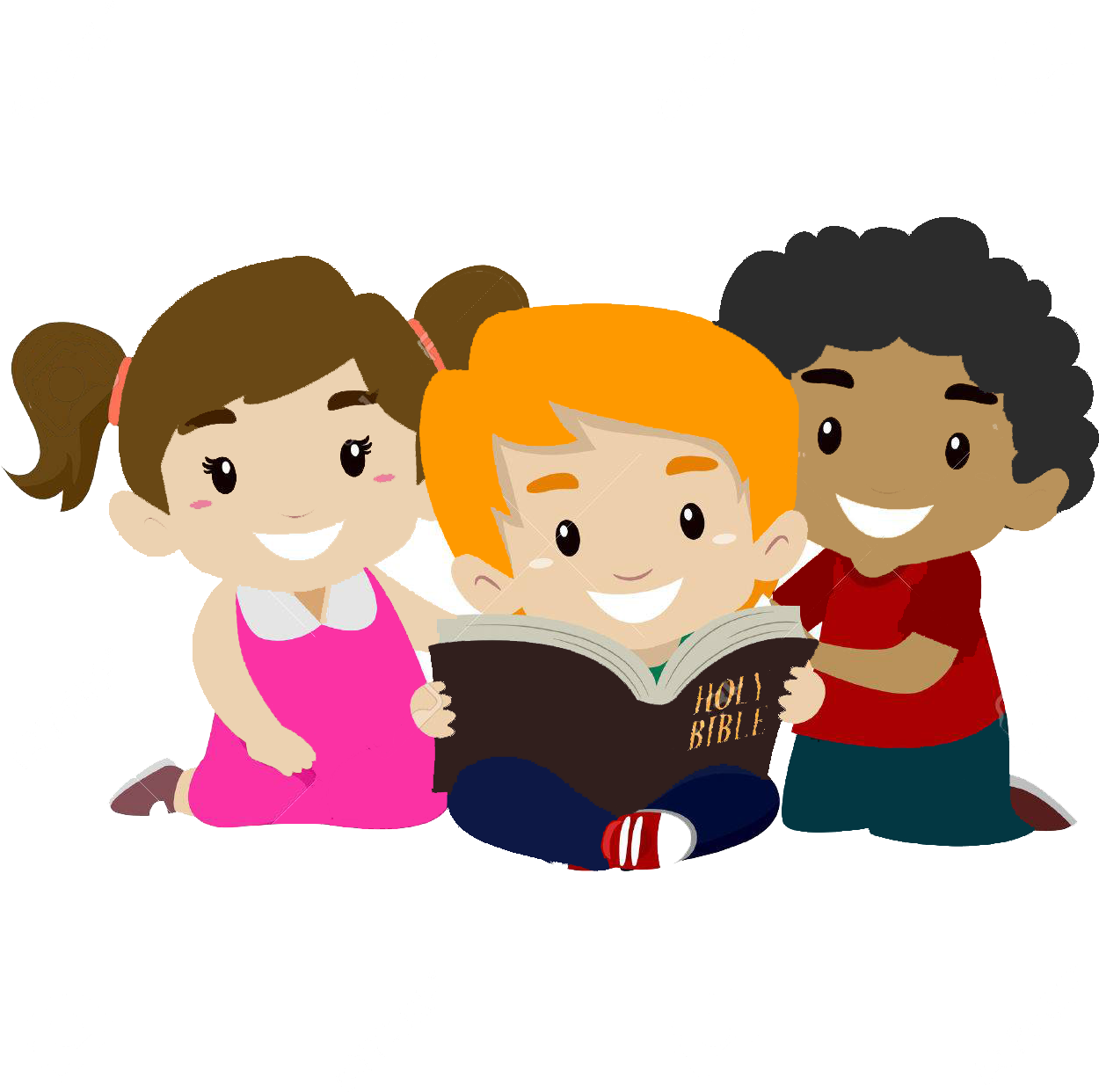 Children Reading Holy Bible Together PNG image