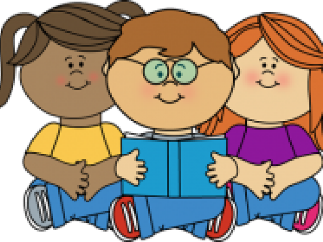 Children Reading Together Cartoon PNG image