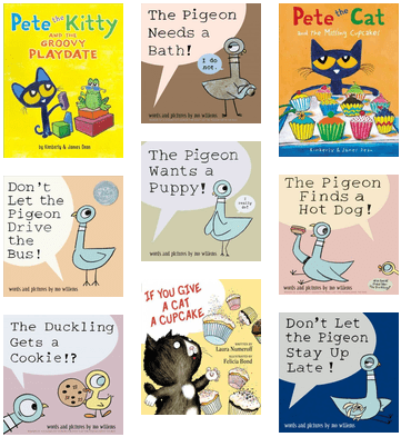 Childrens Book Covers Collage Pete The Cat Pigeon Series PNG image