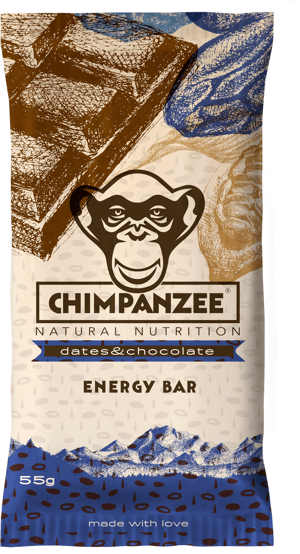 Chimpanzee Energy Bar Dates Chocolate55g Packaging PNG image