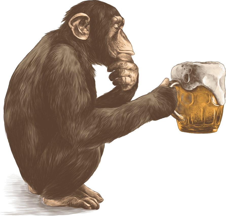 Chimpanzee Enjoying Beer Illustration PNG image