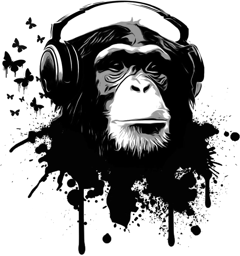 Chimpanzee Headphones Art PNG image