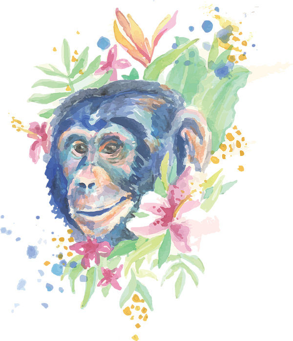 Chimpanzee Portrait Floral Artwork PNG image