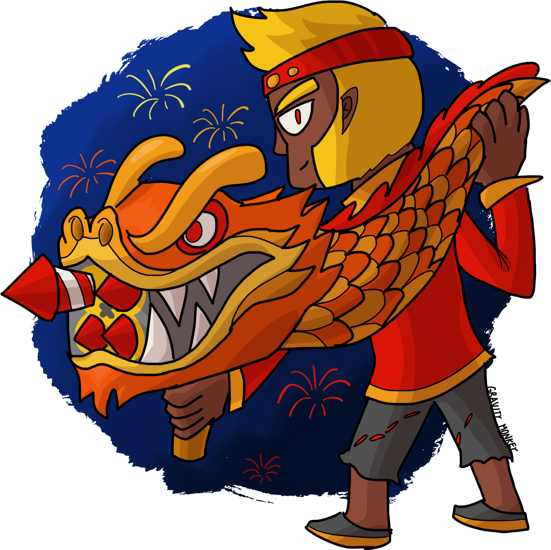 Chinese_ New_ Year_ Dragon_ Dance_ Cartoon PNG image