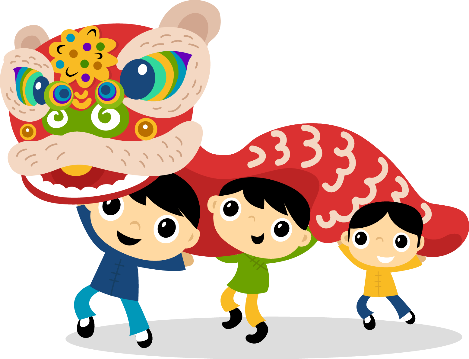 Chinese New Year Lion Dance Cartoon PNG image