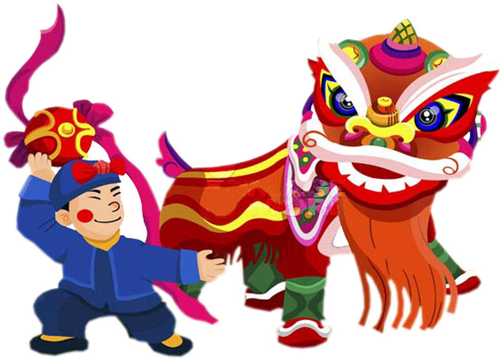 Chinese New Year Lion Dance Celebration PNG image