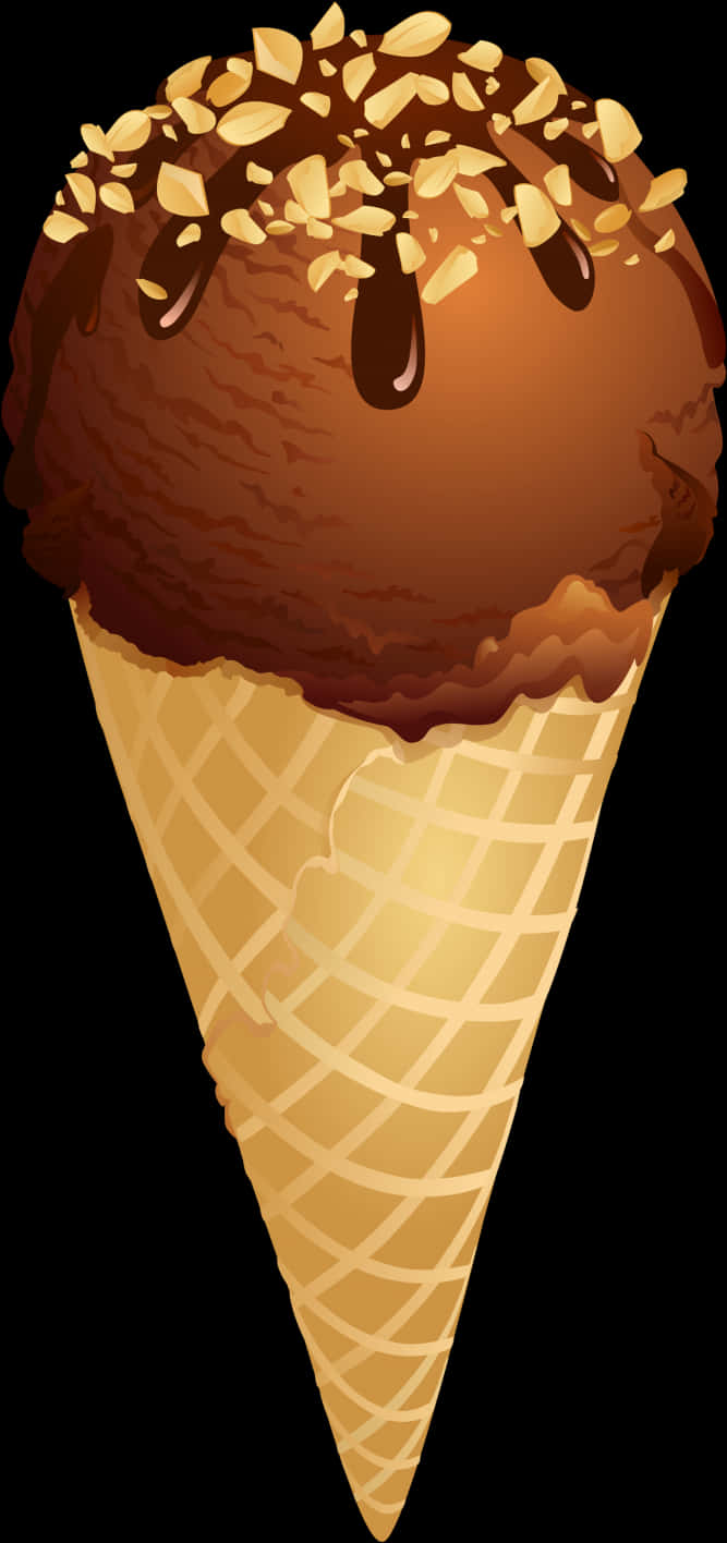 Chocolate Almond Ice Cream Cone PNG image