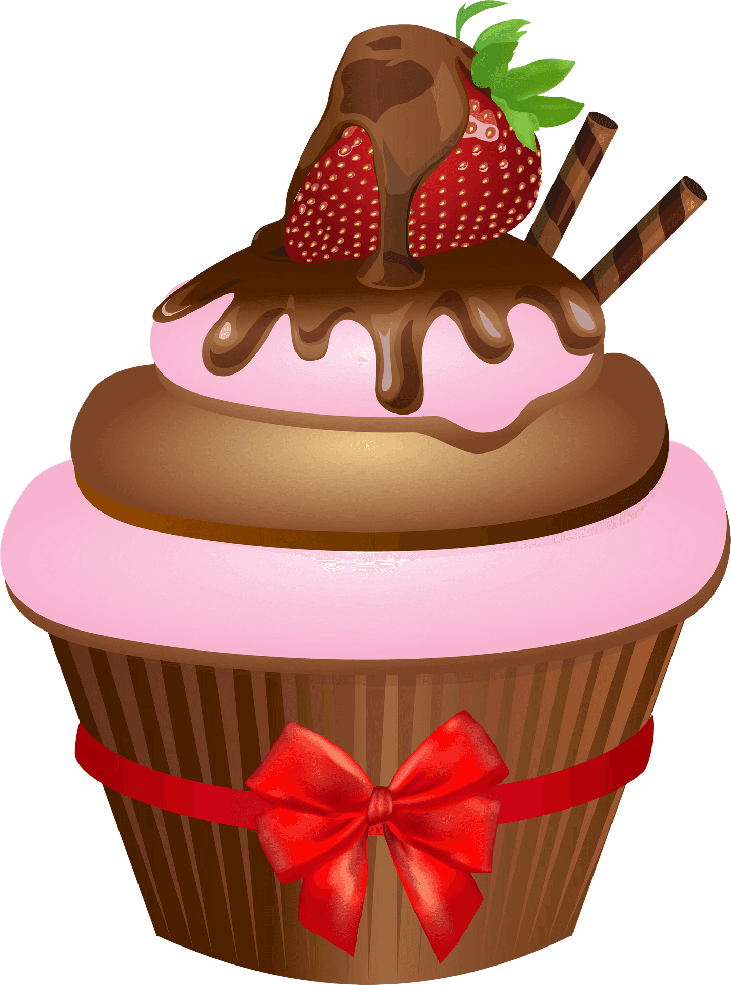 Chocolate Strawberry Cupcake Illustration PNG image