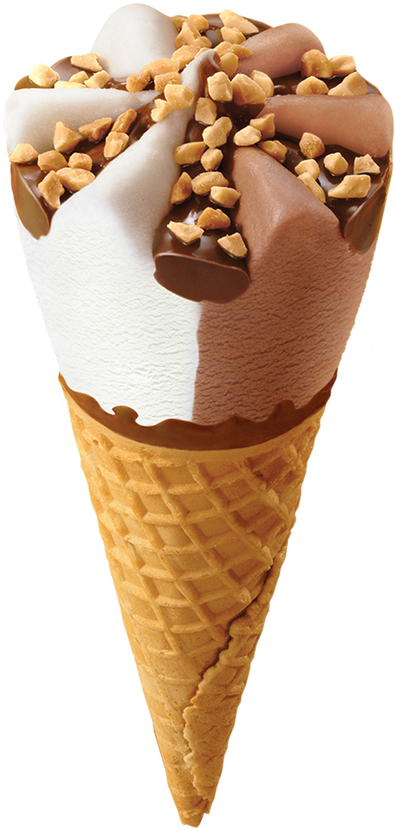 Chocolate Vanilla Swirl Ice Cream Conewith Nuts PNG image