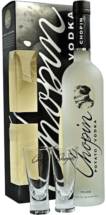 Chopin Vodka Bottleand Glasses PNG image