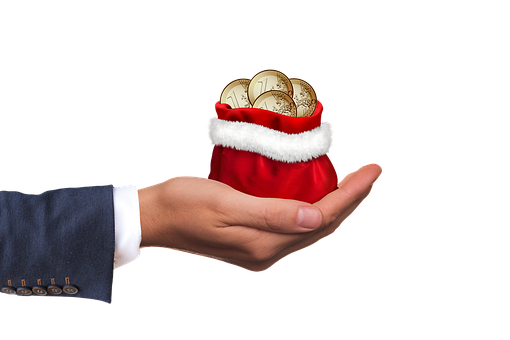 Christmas Bonus Coinsin Red Santa Sack PNG image