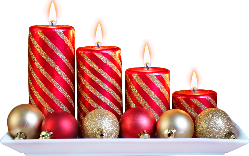 Christmas Candlesand Baubles Decoration PNG image