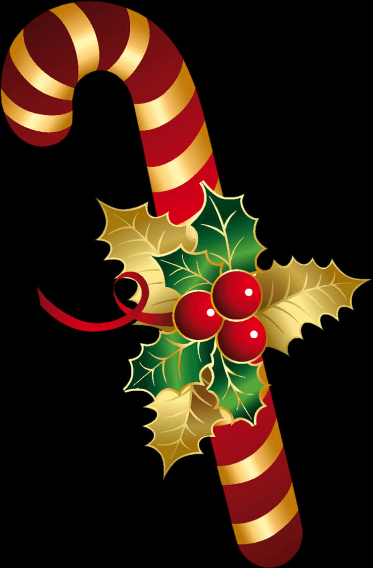 Christmas Candy Canewith Holly Decoration PNG image