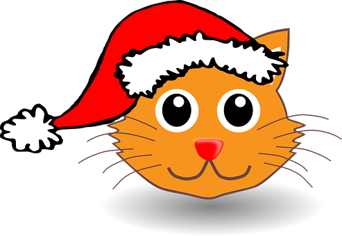 Christmas Cat Cartoon Santa Hat PNG image