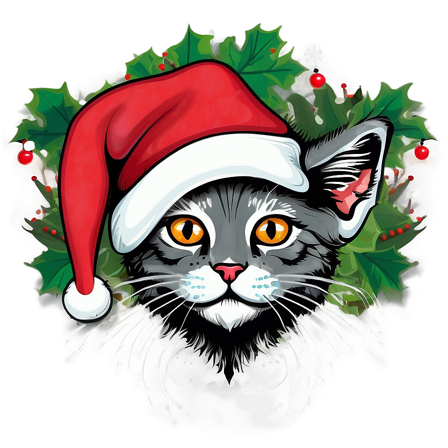 Christmas Cat With Hat Vector Png 80 PNG image