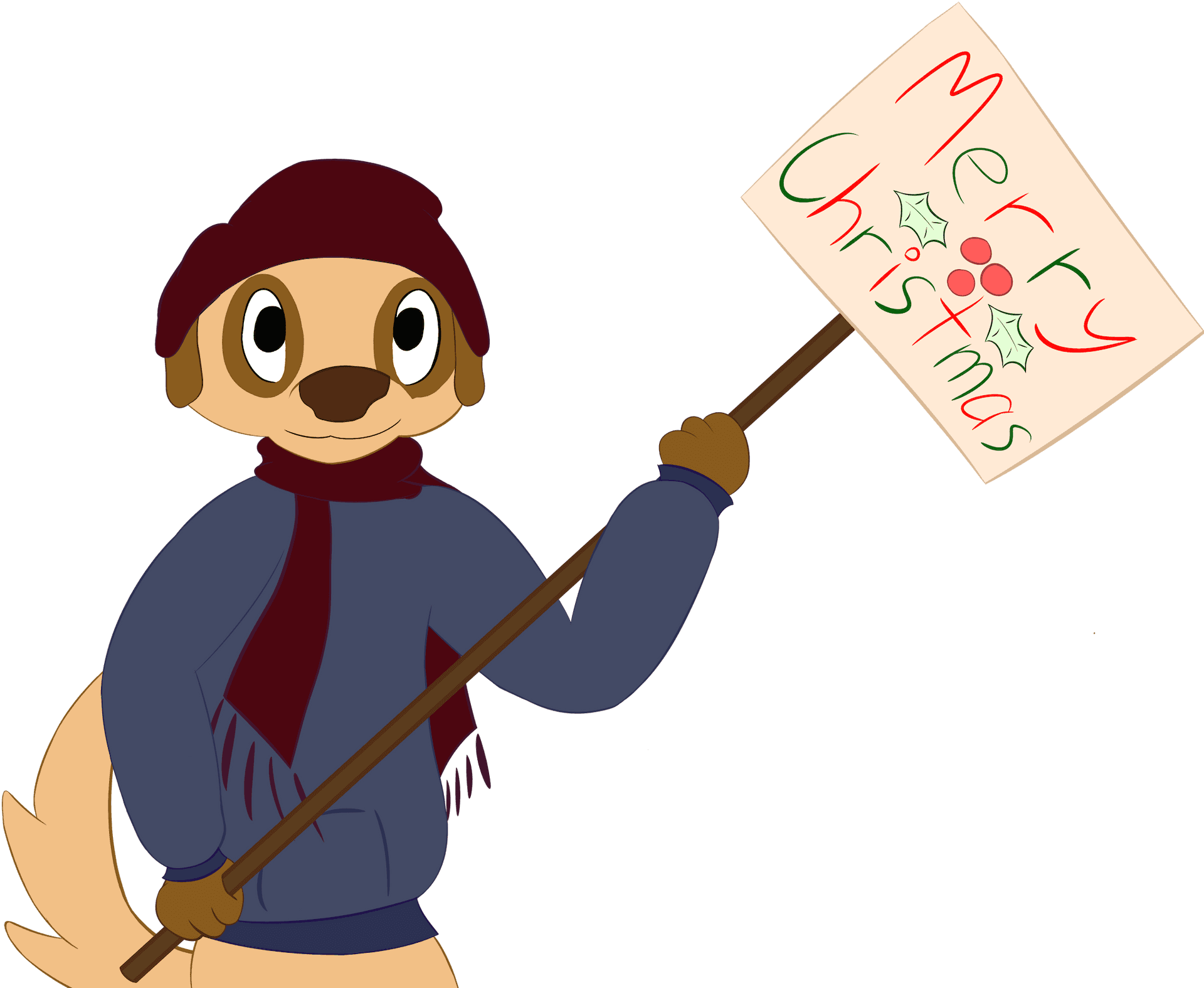 Christmas Dog Cartoon Holding Sign PNG image