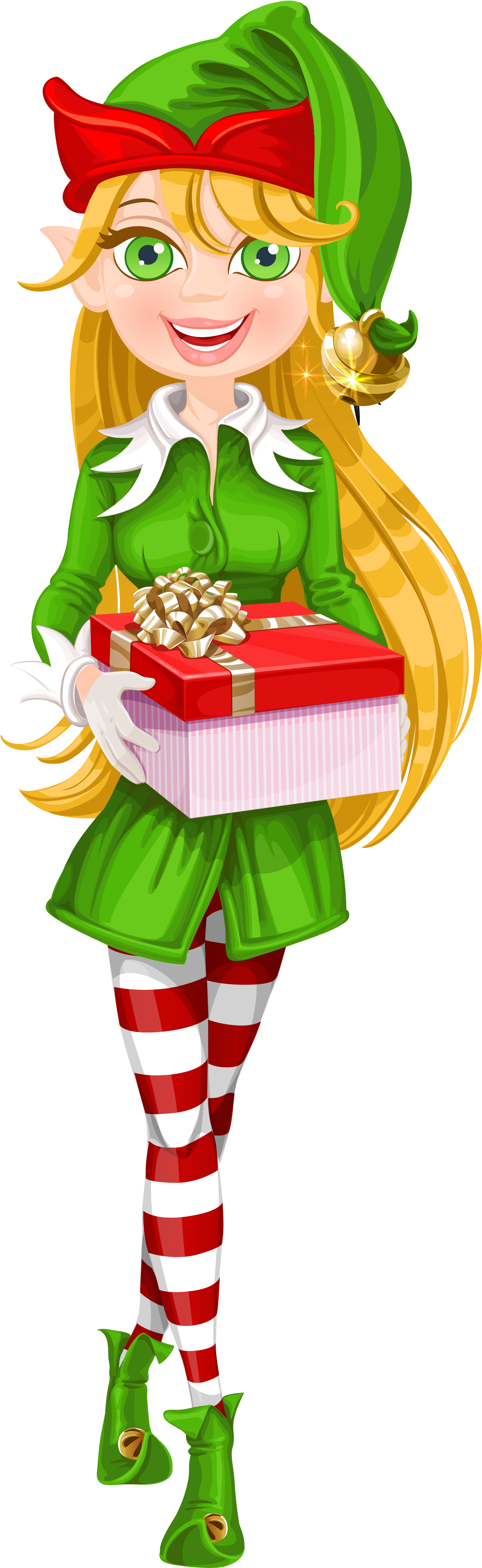 Christmas Elf Holding Gift PNG image