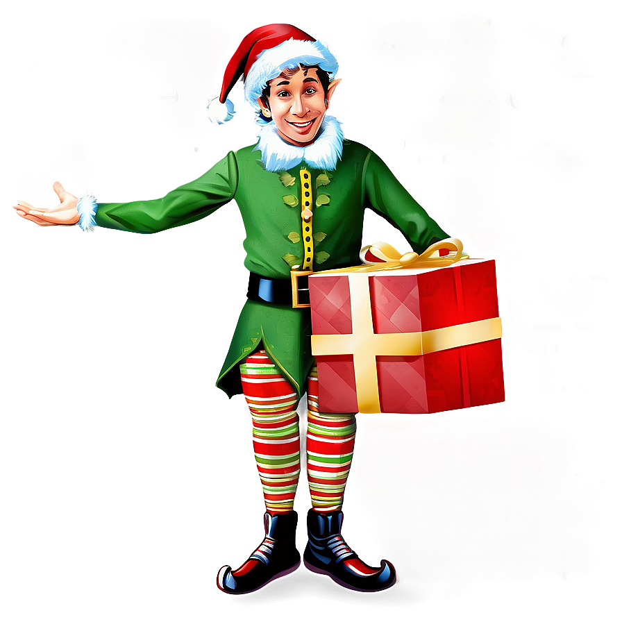 Christmas Elf With Gift Box Png Vkr PNG image