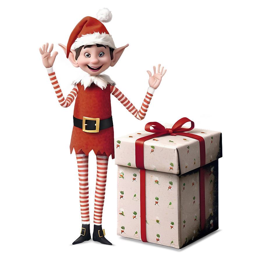 Christmas Elf Wrapping Gifts Png Vog26 PNG image