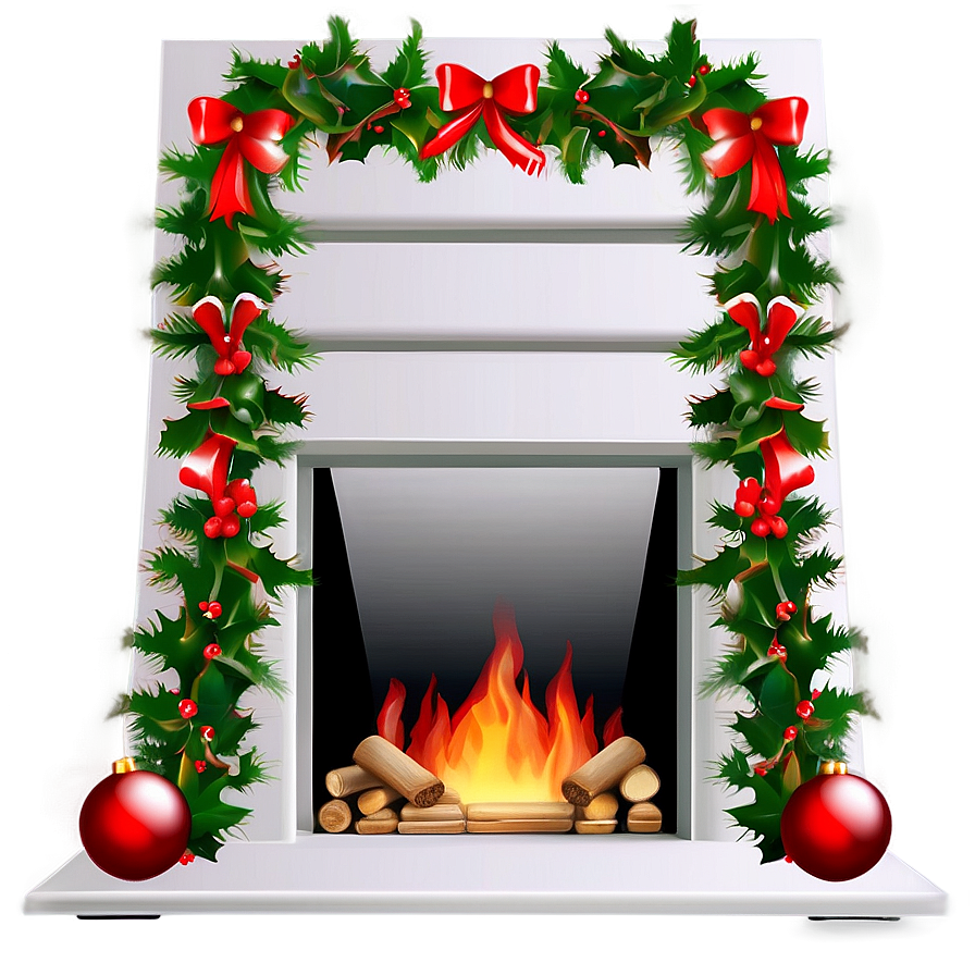 Christmas Fireplace With Holly Decoration Png Jtr92 PNG image