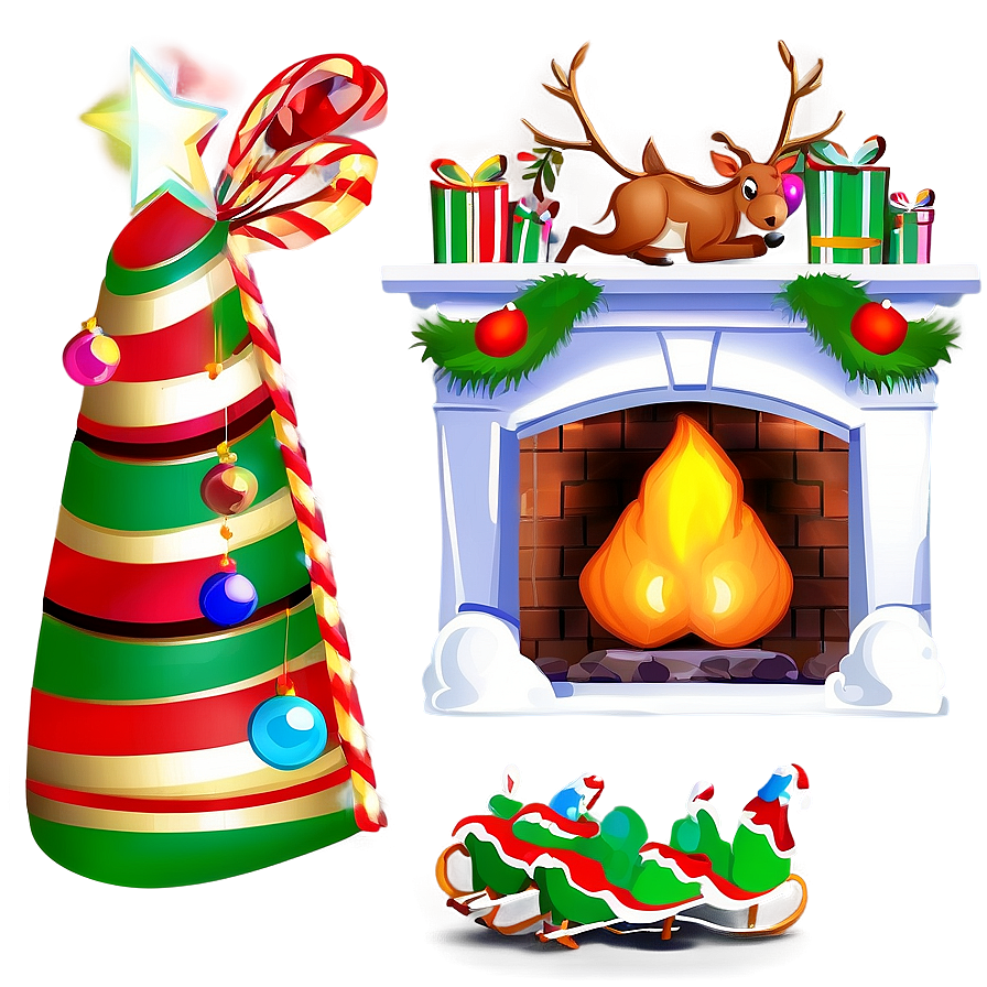 Christmas Fireplace With Reindeer Png Gmi58 PNG image