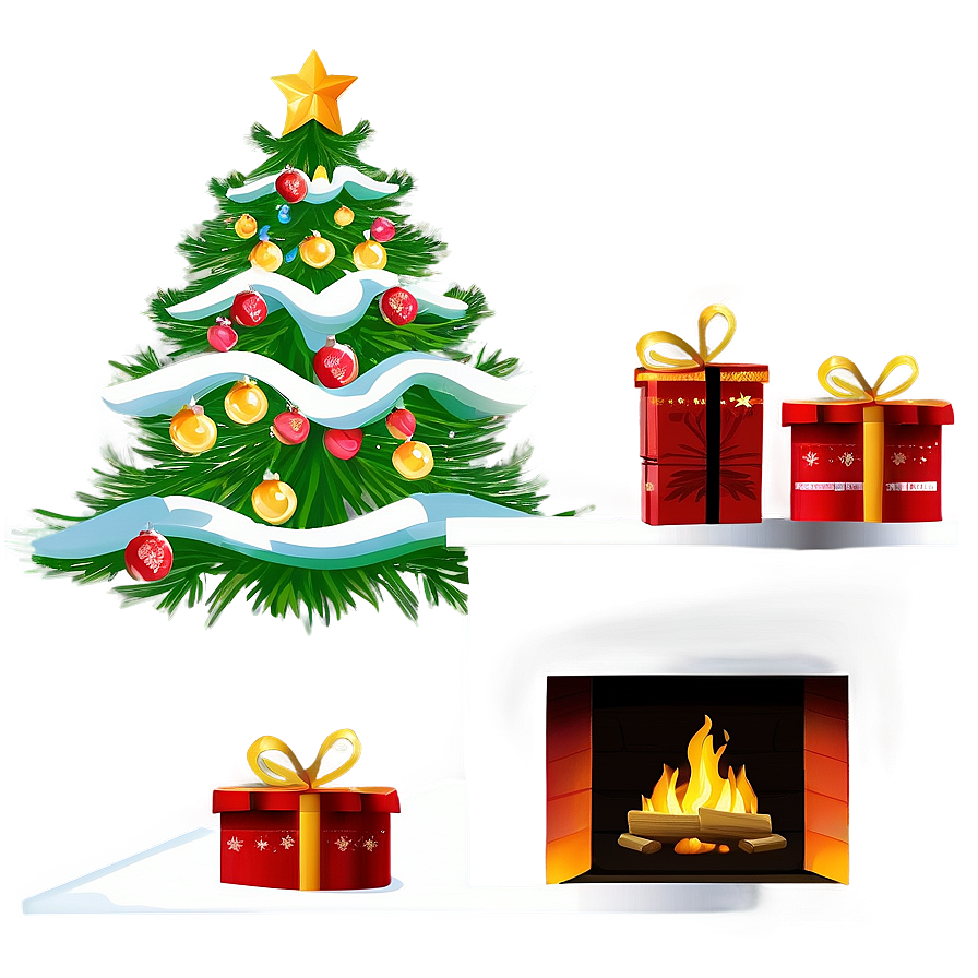 Christmas Fireplace With Tree Png 40 PNG image