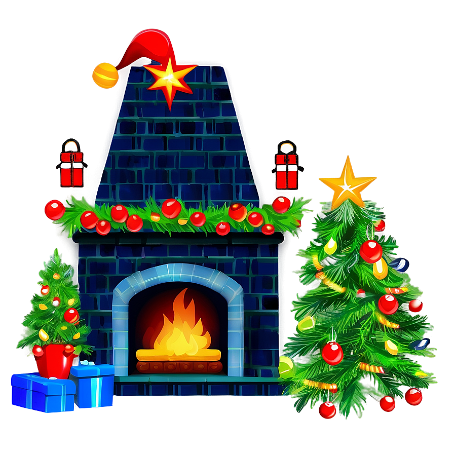 Christmas Fireplace With Tree Png May PNG image