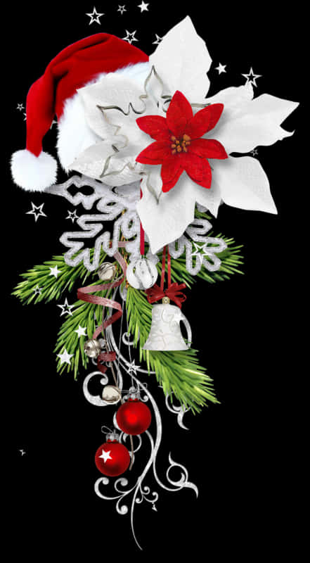Christmas Floral Arrangementwith Santa Hat PNG image