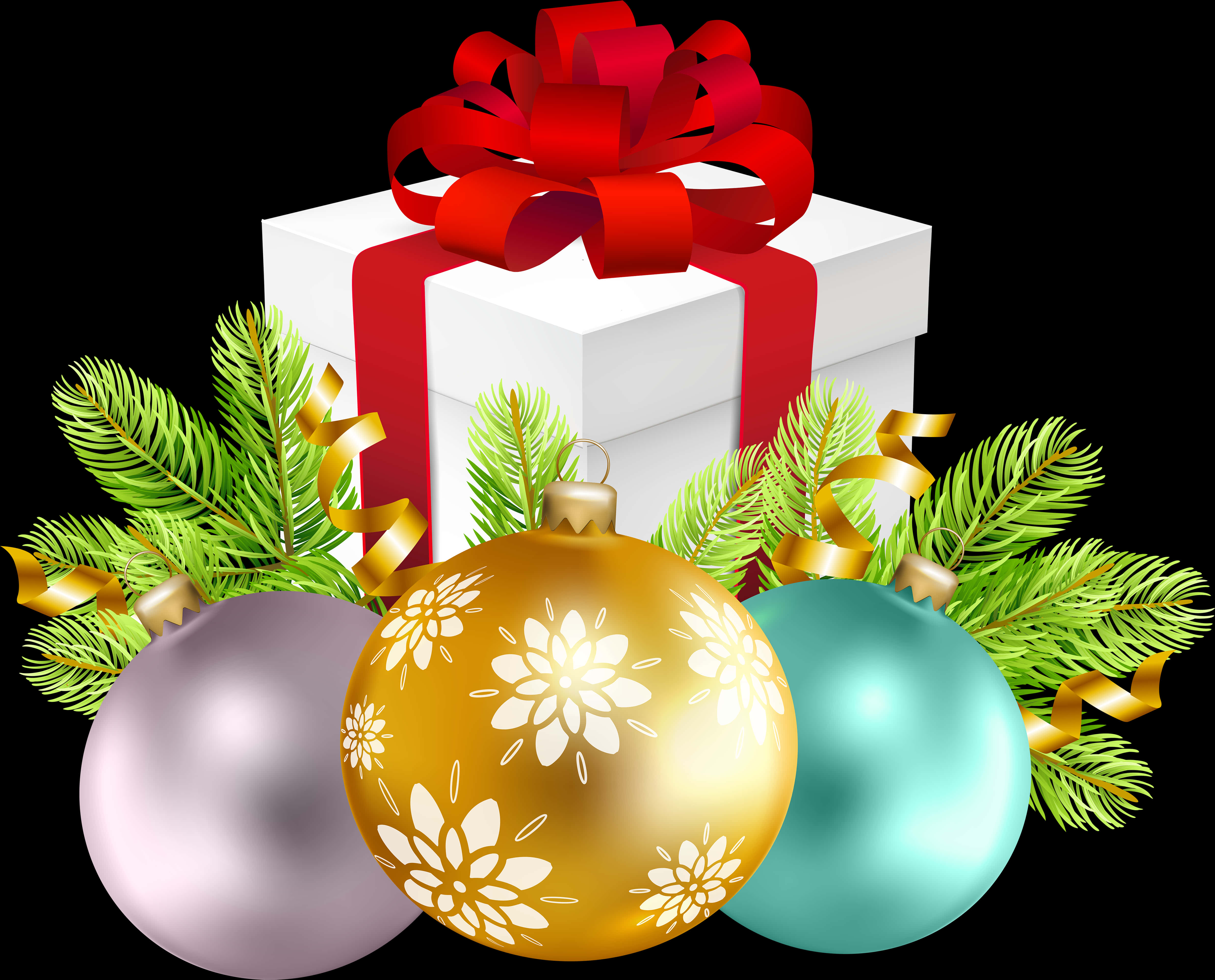 Christmas Giftand Ornaments PNG image