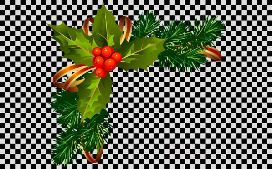 Christmas Hollyand Pine Corner Border PNG image