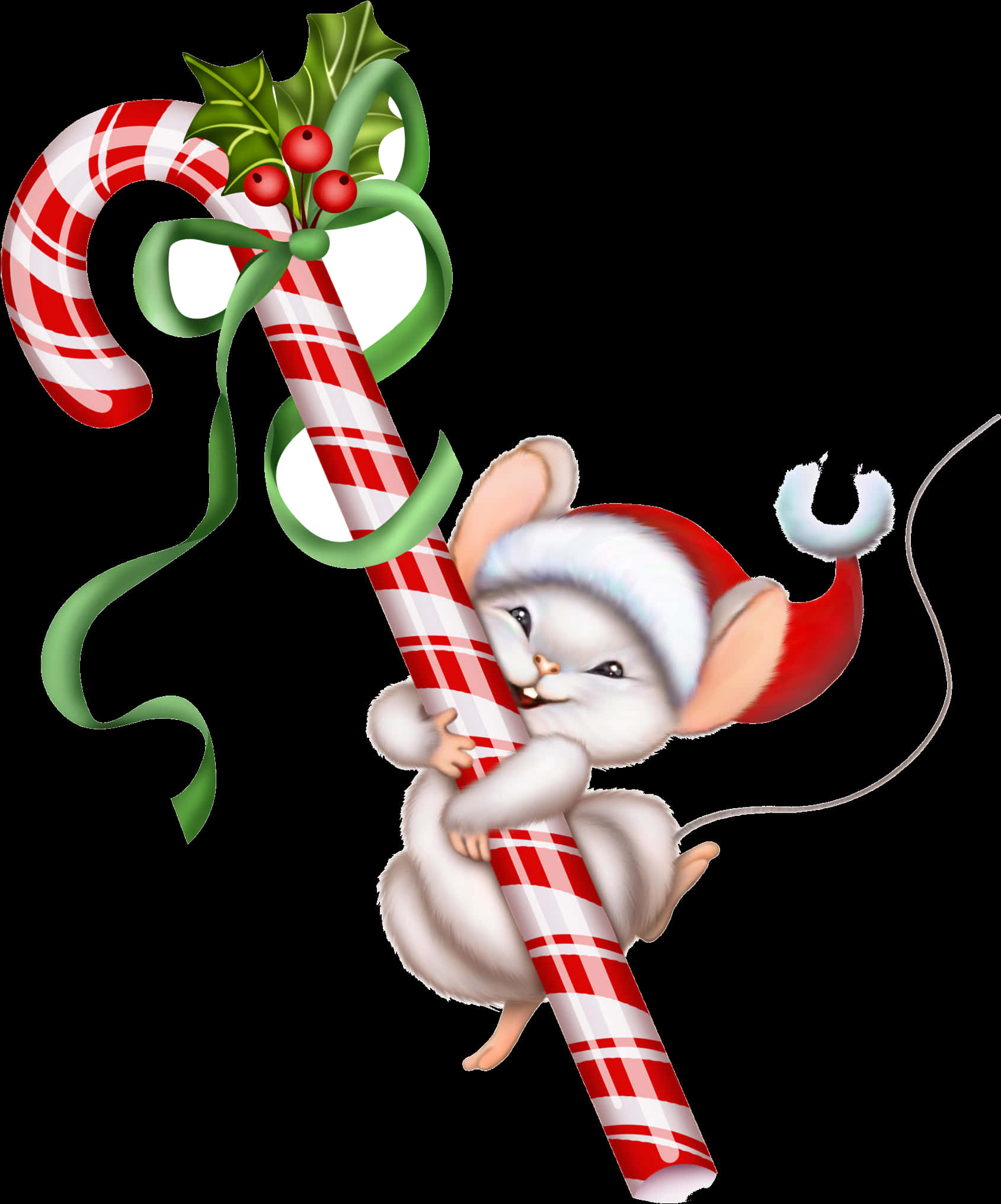 Christmas Mouse Candy Cane Celebration PNG image