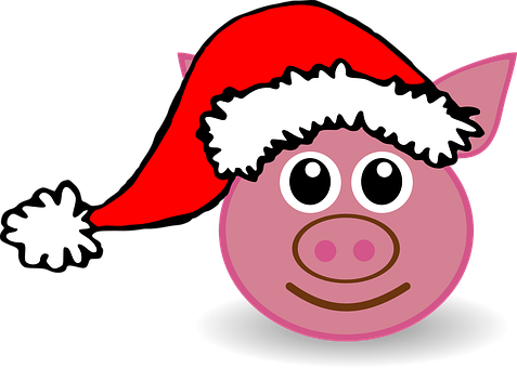 Christmas Pig Cartoon Santa Hat PNG image