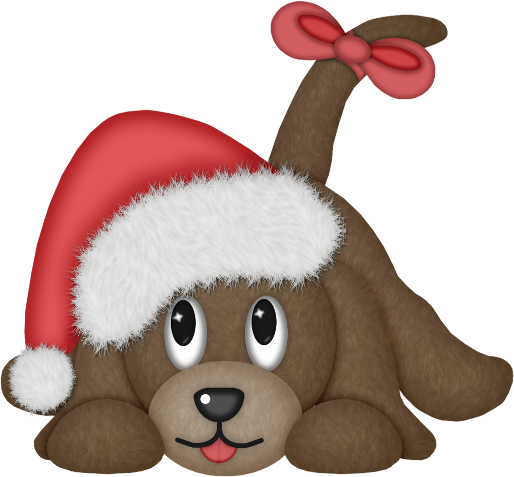 Christmas Puppy Cartoon Santa Hat PNG image