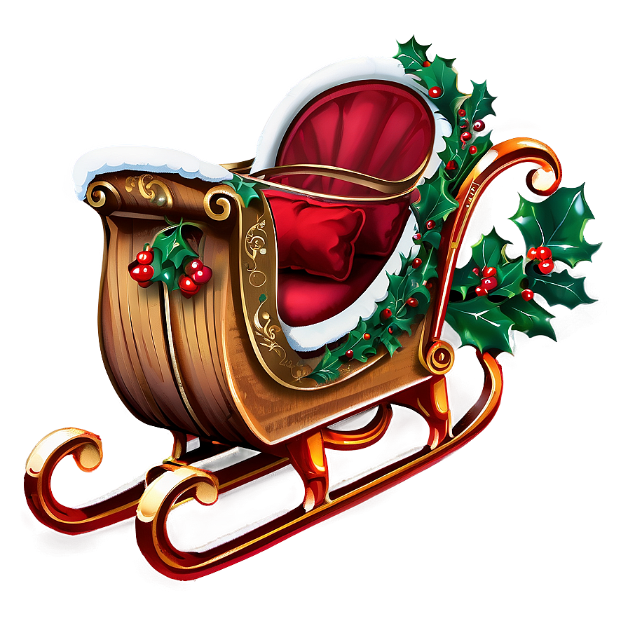 Christmas Sleigh With Holly Png 43 PNG image