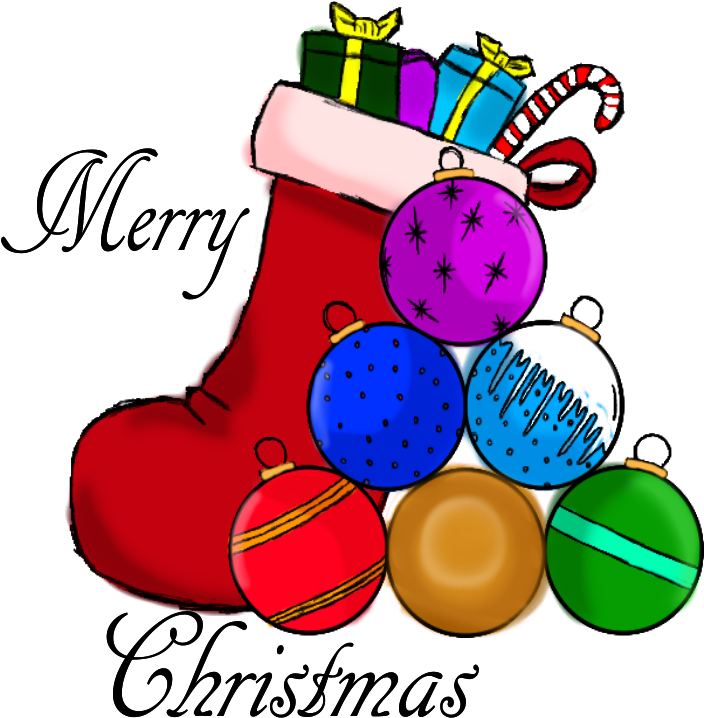 Christmas Stockingand Ornaments PNG image