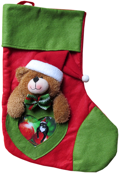 Christmas Stockingwith Teddy Bear PNG image