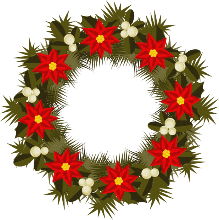 Christmas Wreath Red Poinsettias PNG image