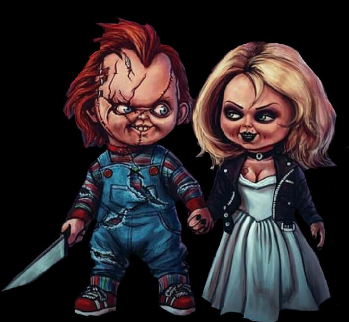 Chuckyand Tiffany Cartoon Horror PNG image