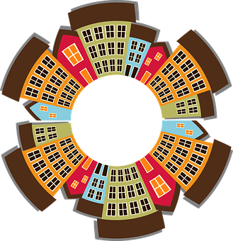 Circular Cityscape Illustration PNG image