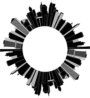 Circular Cityscape Silhouette PNG image