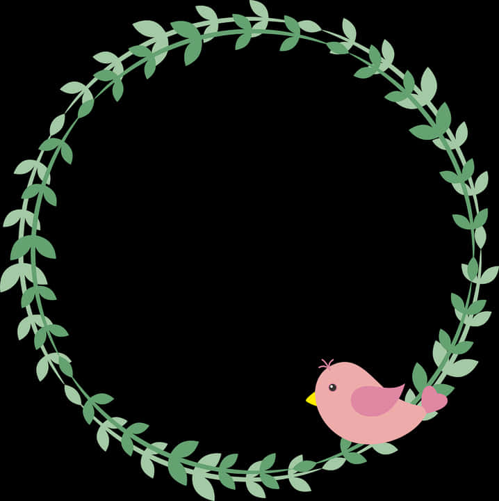 Circular Leaf Framewith Pink Bird PNG image