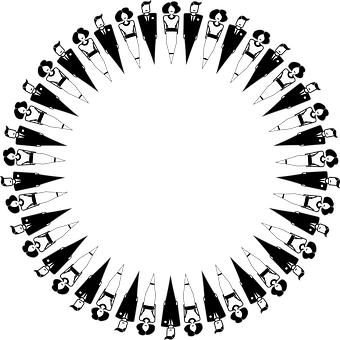 Circular Patternof Womenin Blackand White PNG image