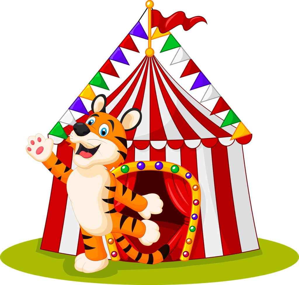 Circus Tent With Cartoon Tiger PNG image