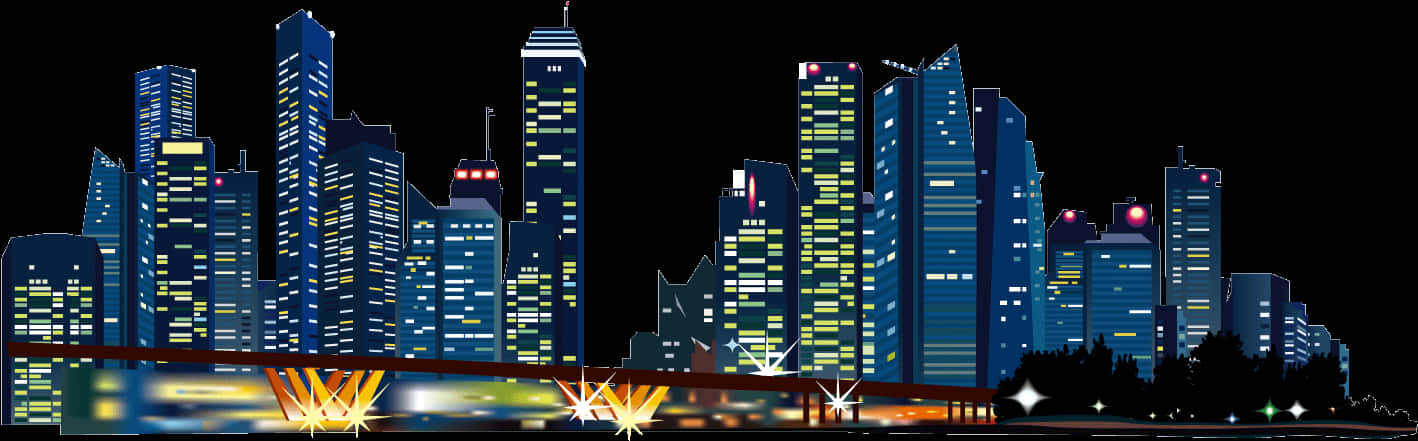 City Skyline Night Illustration PNG image
