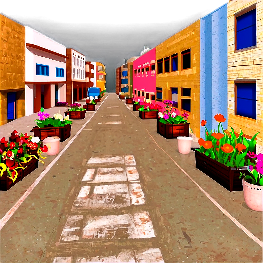 City Street With Flower Baskets Png Lmu68 PNG image