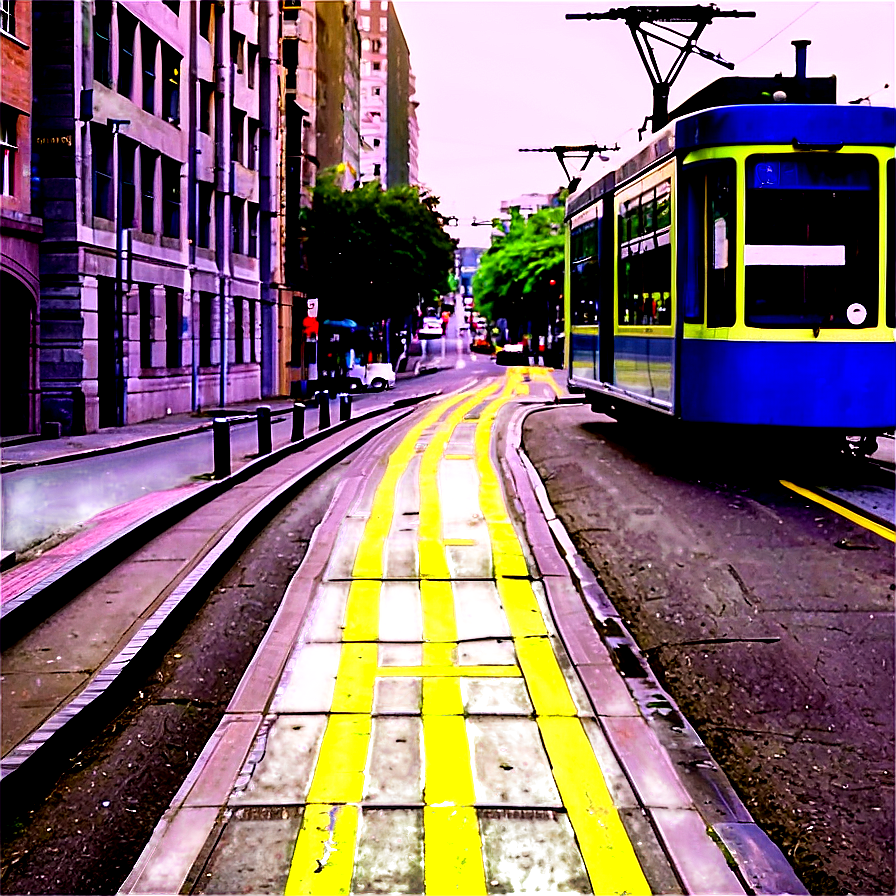 City Street With Tram Lines Png 06252024 PNG image