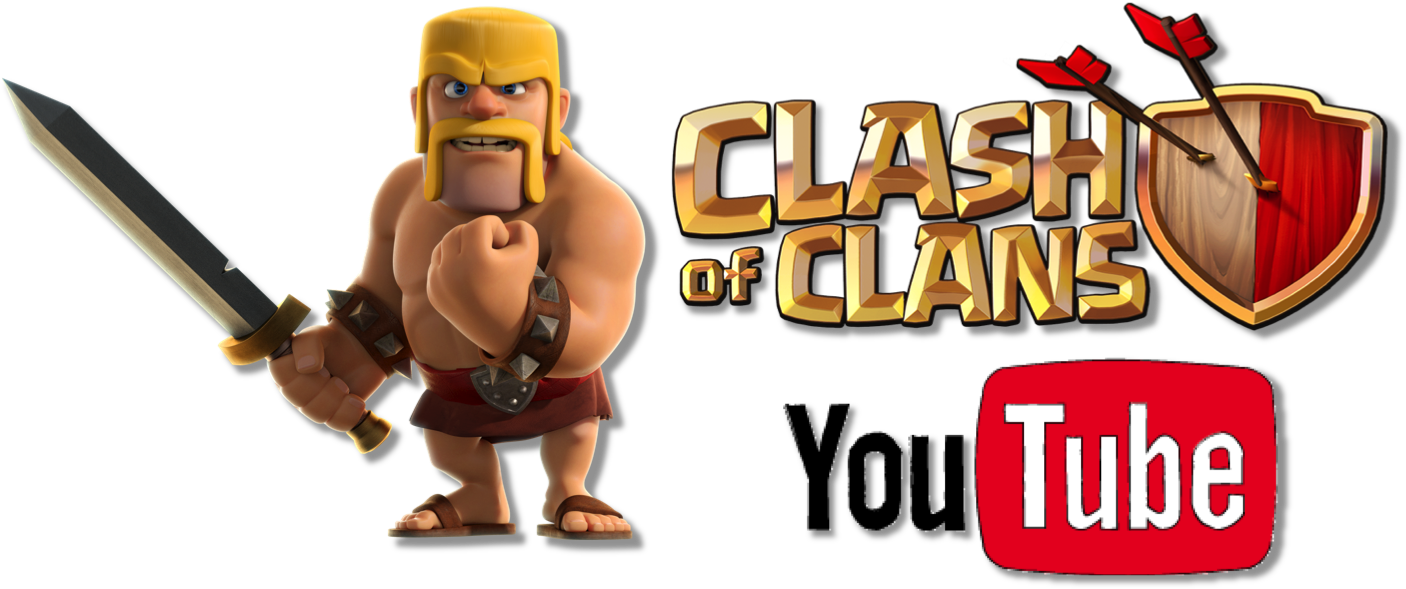 Clash_of_ Clans_ Logo_with_ Character_and_ You Tube_ Icon PNG image