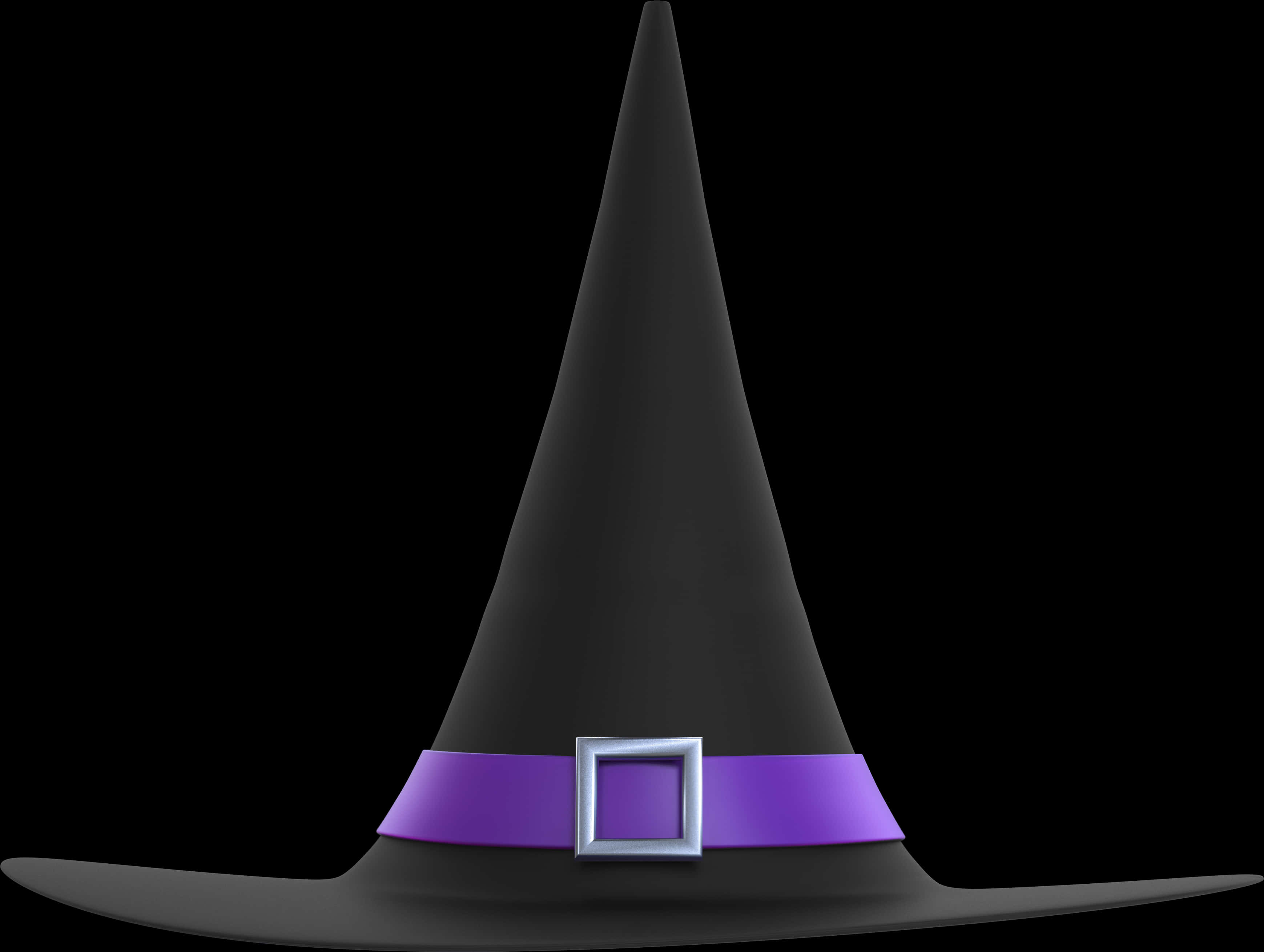 Classic Black Witch Hatwith Purple Ribbon PNG image