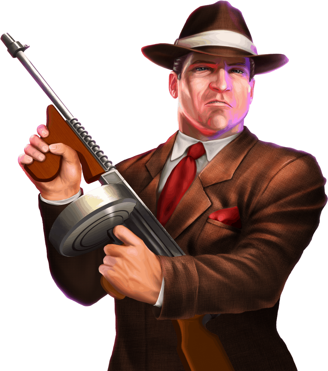 Classic Gangster With Tommy Gun PNG image