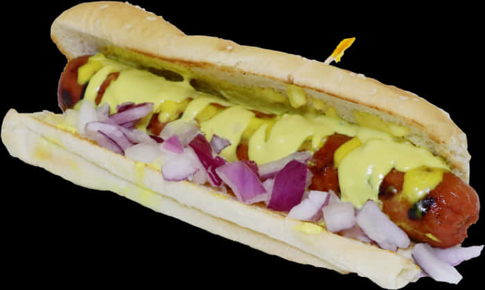 Classic Hot Dogwith Mustardand Onions PNG image